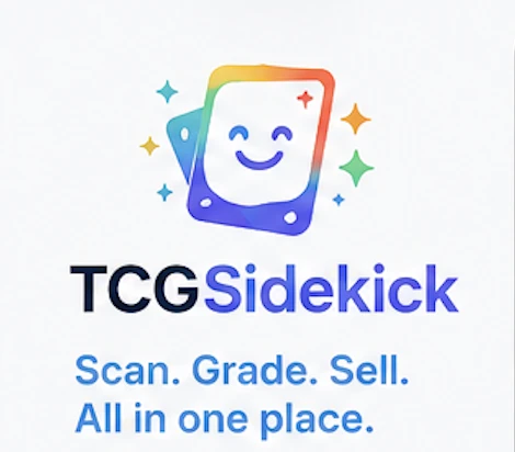 TCGSideKick logo — trading cards with Scan. Grade. Sell. tagline